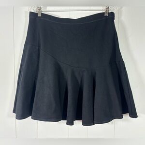 Cabi Sz 12 Black Ponte Knit Asymmetrical Pleated Flounce Mini Skirt Style 3098